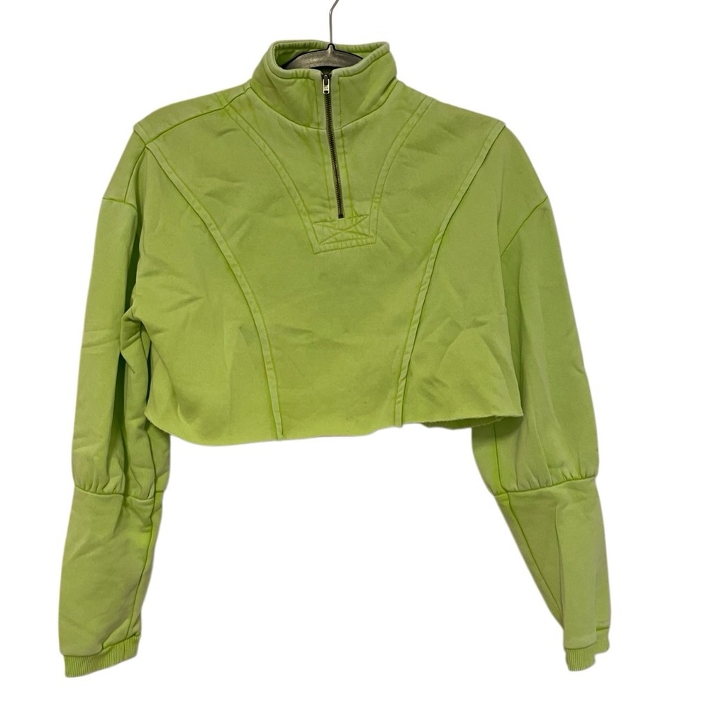UO Out From Under Green Fleece Cropped 1/4 Zip Pullover - Picture 1 of 5